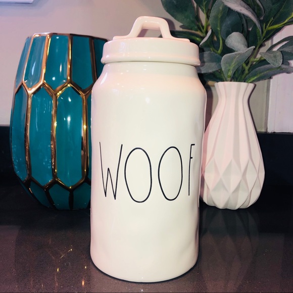 Rae Dunn “WOOF” Dog Treat Canister
